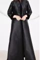 عباية 01046 فستان من الحرير التفتا الأسود العميق