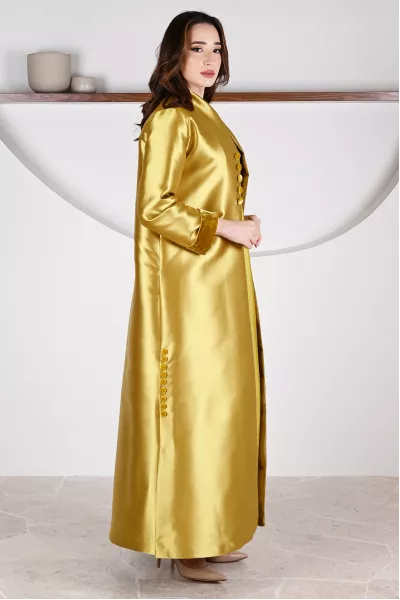 عباية 01047 قماش حريري من التفتا باللون الأصفر الخردلي