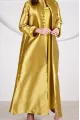 عباية 01047 قماش حريري من التفتا باللون الأصفر الخردلي