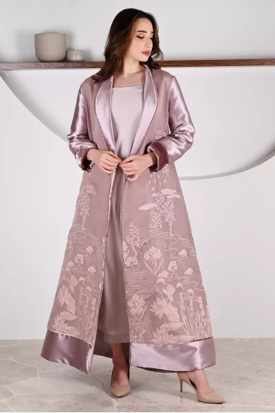 عباية 01048 فستان من قماش أورجانزا ميكونوس مطرز