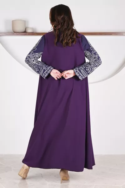 عباية 01049 عباية بليزر من الكريب الأرجواني مع أورجانزا