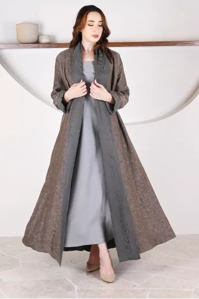 عباية 01051 عباية قابلة للعكس حرير منقوش 