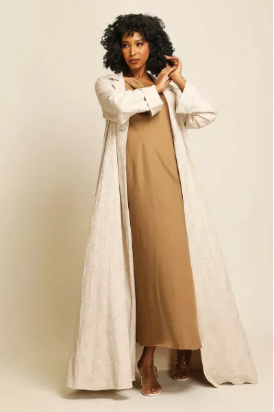 عباية لينين شبه طبيعي لون كريمي 045