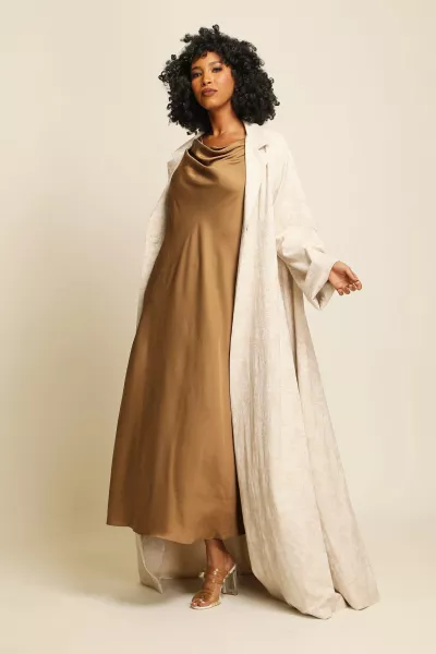 عباية لينين شبه طبيعي لون كريمي 045