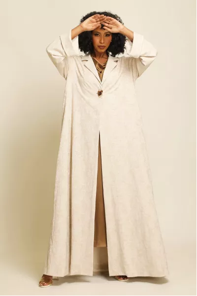 عباية لينين شبه طبيعي لون كريمي 045