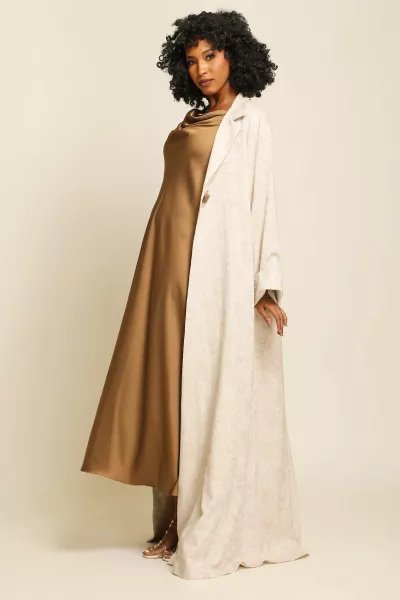 عباية لينين شبه طبيعي لون كريمي 045