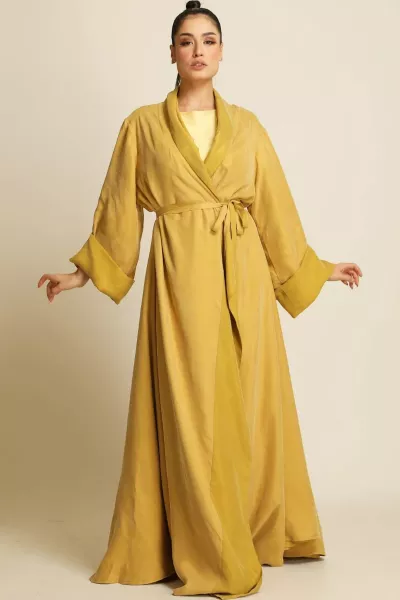 عباية دبل فيس سلك ثقيل أصفر مطفي 084