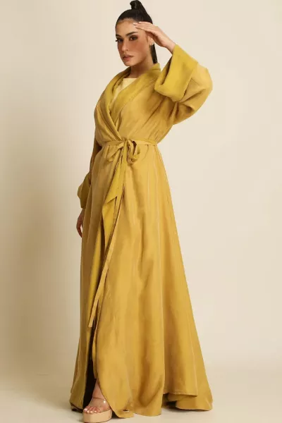 عباية دبل فيس سلك ثقيل أصفر مطفي 084