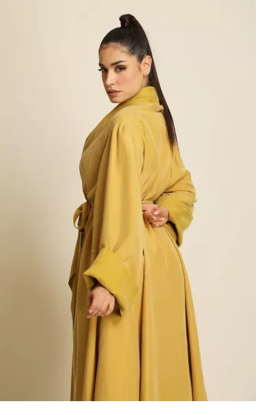 عباية دبل فيس سلك ثقيل أصفر مطفي 084