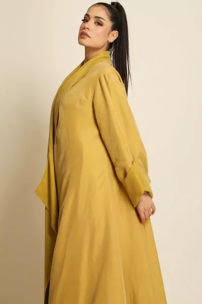 عباية دبل فيس سلك ثقيل أصفر مطفي 084