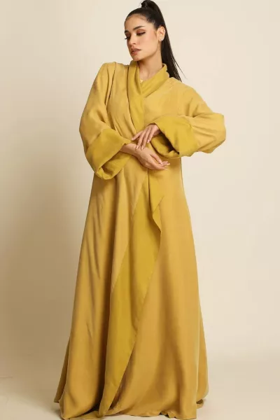 عباية دبل فيس سلك ثقيل أصفر مطفي 084