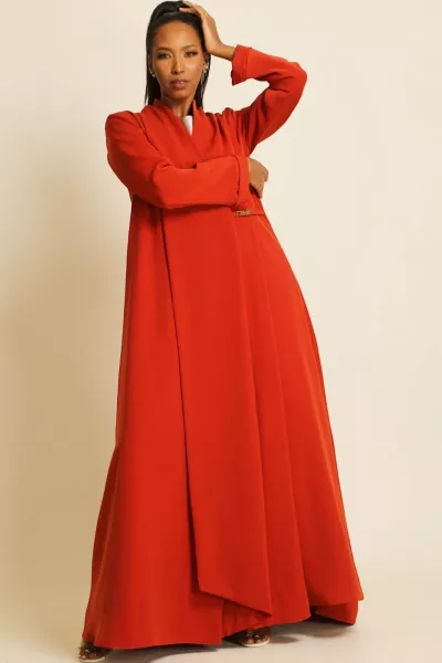 عباية كريب ناعم برتقالي ناري 060 عباية كريب ناعم برتقالي ناري 060