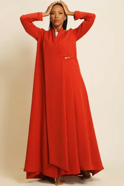 عباية كريب ناعم برتقالي ناري 060