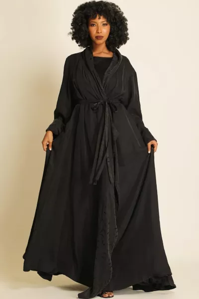 عباية دبل فيس سلك ثقيل أسود 085