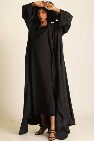 عباية دبل فيس سلك ثقيل أسود 085