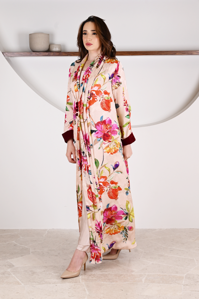 عباية 01059 عباية بليزر متداخلة القطع من قماش رايون  مطبوع 