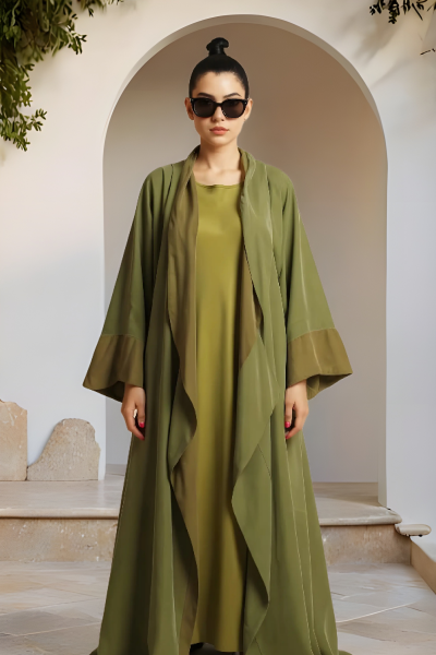 عباية دبل فيس سلك ثقيل أخضر زيتي ( أوليڨ جرين ) 077 عباية دبل فيس سلك ثقيل أخضر زيتي ( أوليڨ جرين ) 077