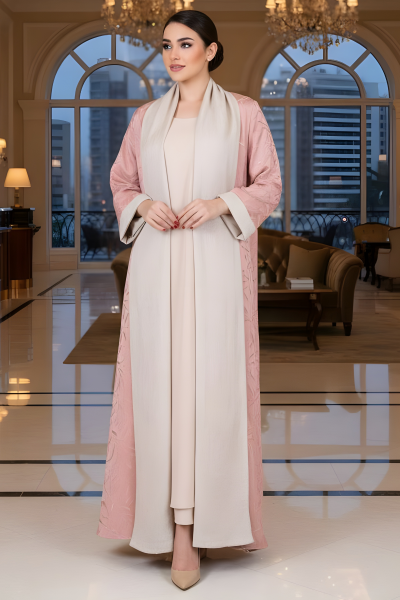 عباية بوجهين قابلة للعكس وردي فاتح وبيج 01041 عباية بوجهين قابلة للعكس وردي فاتح وبيج 01041