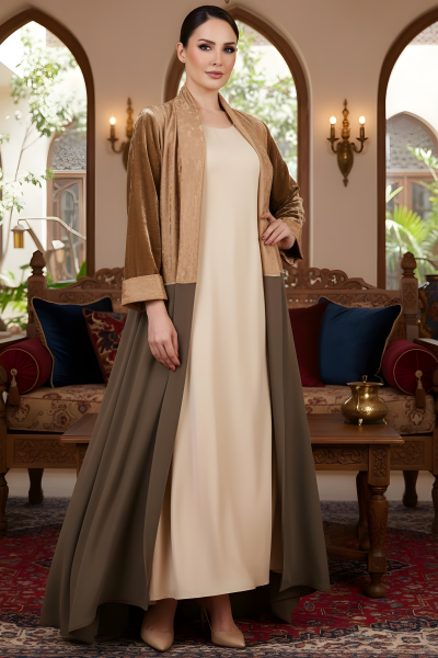 عباية كريب و حرير مع مخمل 01022