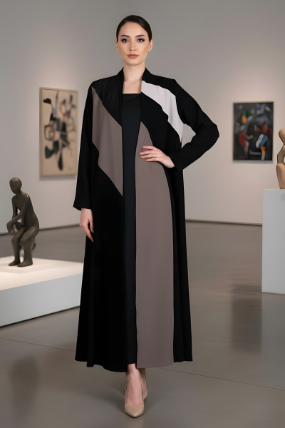 عباية 01042 مزيج من الكريب و المخمل  عباية 01042 مزيج من الكريب و المخمل