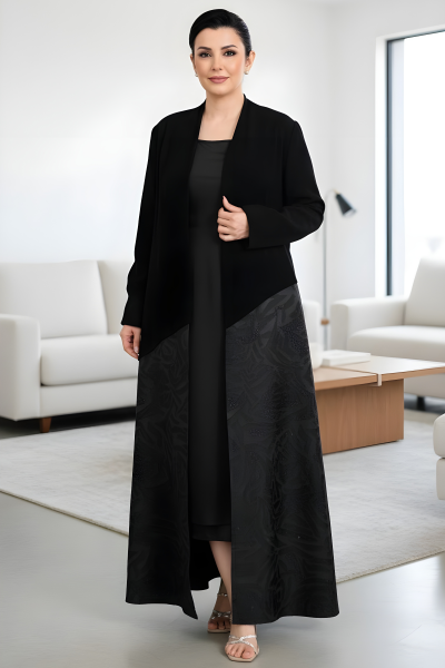 عباية كريب أسود و جاكار 01015 عباية كريب أسود و جاكار 01015