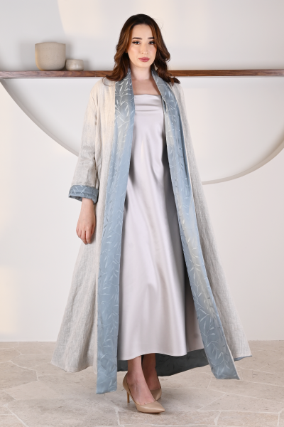 عباية 01053 عباية قابلة للعكس حريرية منقوشة