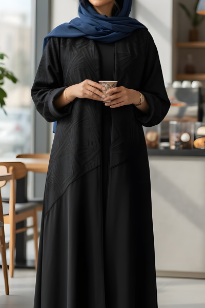 عباية كريب أسود مع جاكار 01019