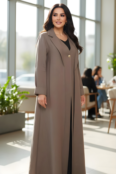 عباية لينين لون بني هادئ 01084