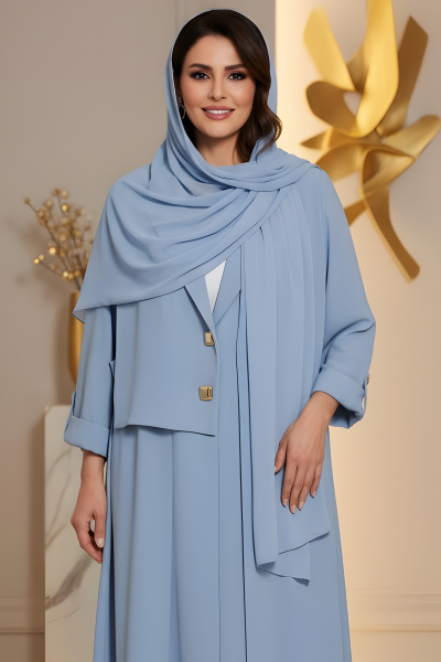 عباية كريب لون أزرق سماوي 01085