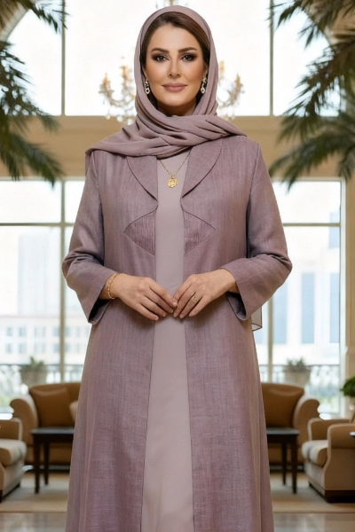 عباية لينين صناعي ناعم لون موڤ 01087