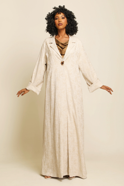 عباية لينين شبه طبيعي لون كريمي 045 عباية لينين شبه طبيعي لون كريمي 045