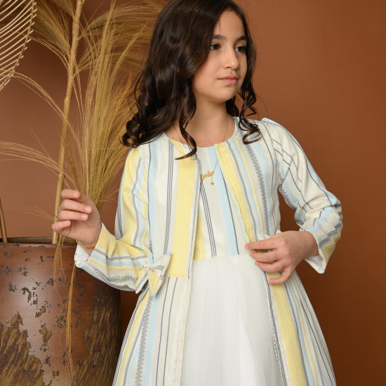 فستان بناتي سهرة مخطط مع جاكيت - 825