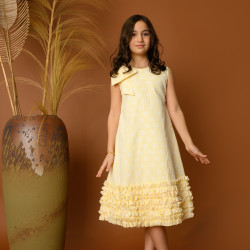 فستان بناتي أصفر بكشكش وفيونكة - 731