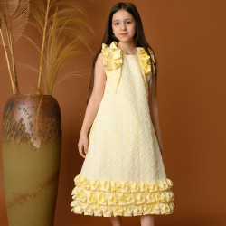 فستان بناتي أصفر أنيق بتصميم فريد - 717