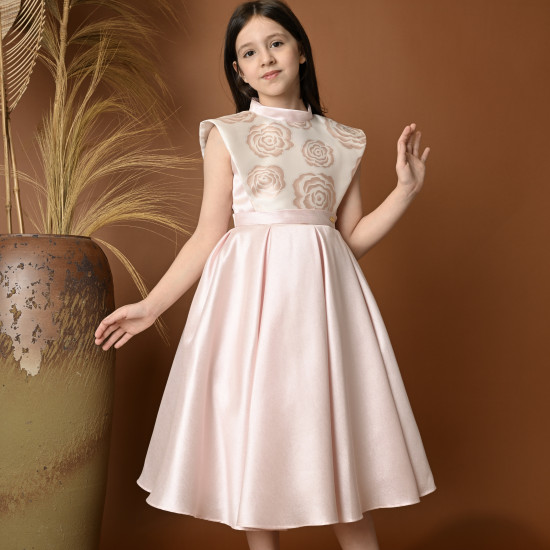 فستان سهرة بناتي بتصميم وردي مزين بالورود - 706