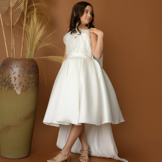 فستان بناتي سهرة بتصميم ذيل وتطريز ناعم - M3605