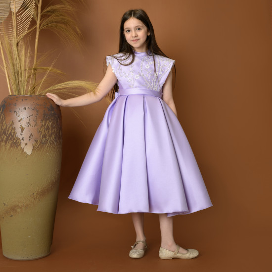 فستان بناتي سهرة 4 الوان بتصميم منفوش وتطريز ناعم - M3604