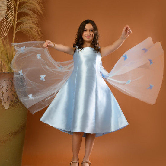 فستان بناتي سهرة لونين فراشات وذيل - M3565