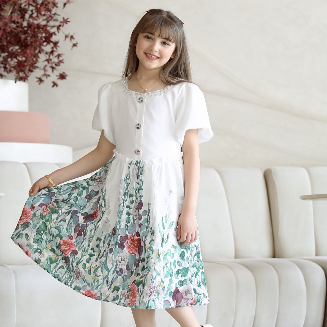 فستان بناتي عشبي بلمسات أنيقة - Mk2501010