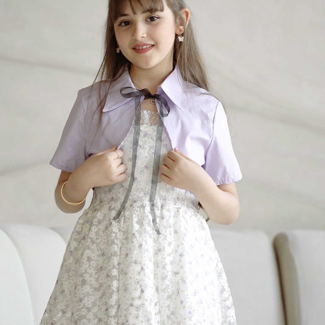 فستان بناتي مشجر وجاكيت - Mk2501008