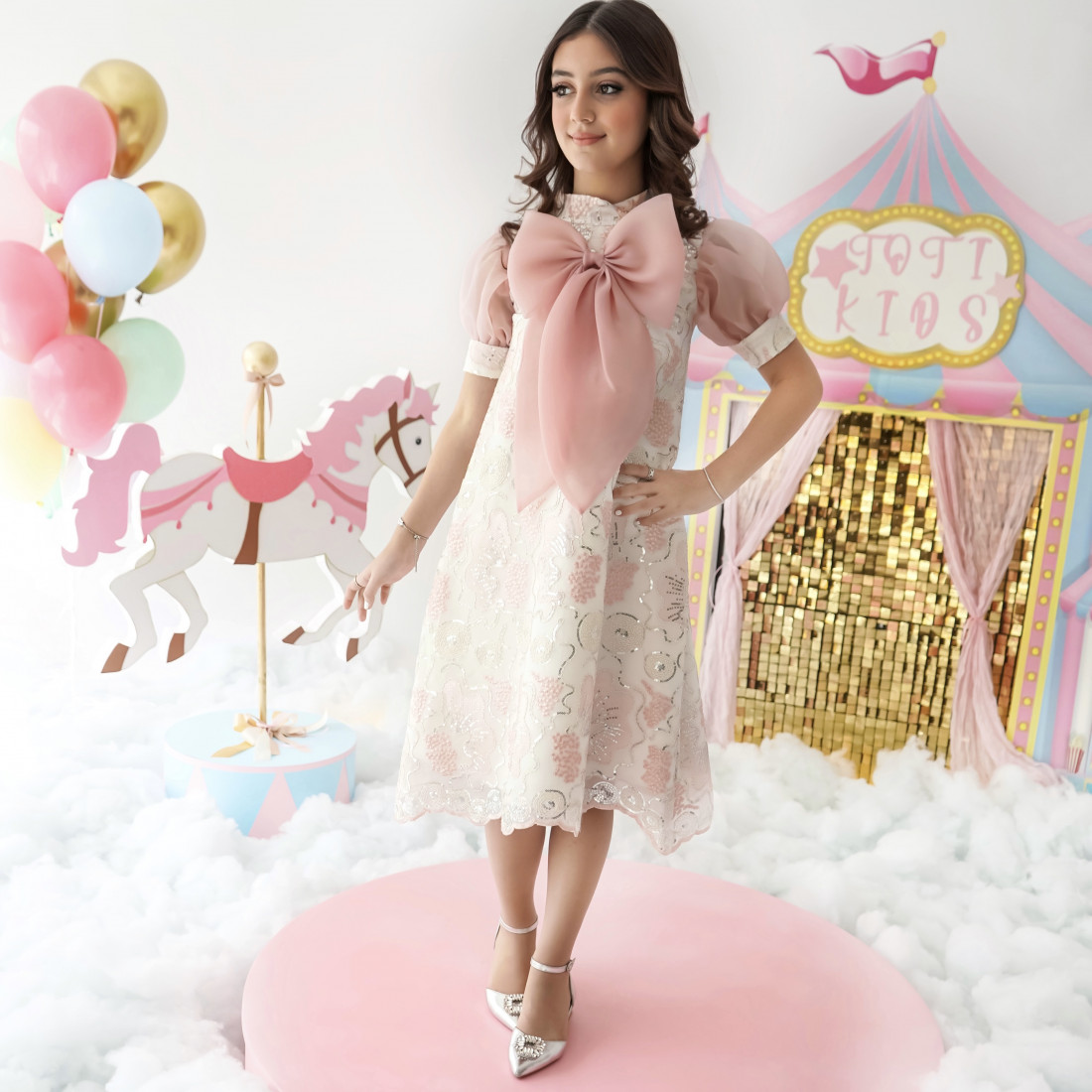 فستان بناتي ترتر وفيونكة من الأناقة الكلاسيكية - 987