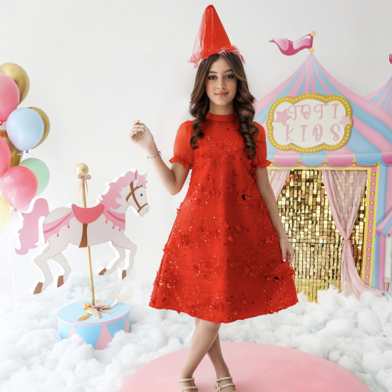 فستان بناتي أحمر للحفلات لون الفرح - M3693