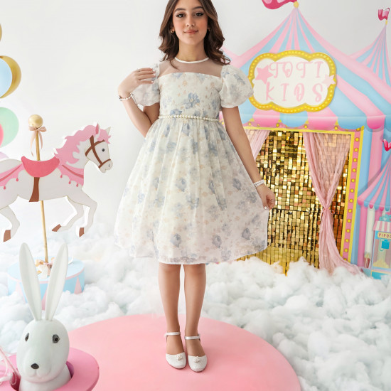 فستان بناتي أورجانزا مورد | قطعة من سماء الصيف - M3704