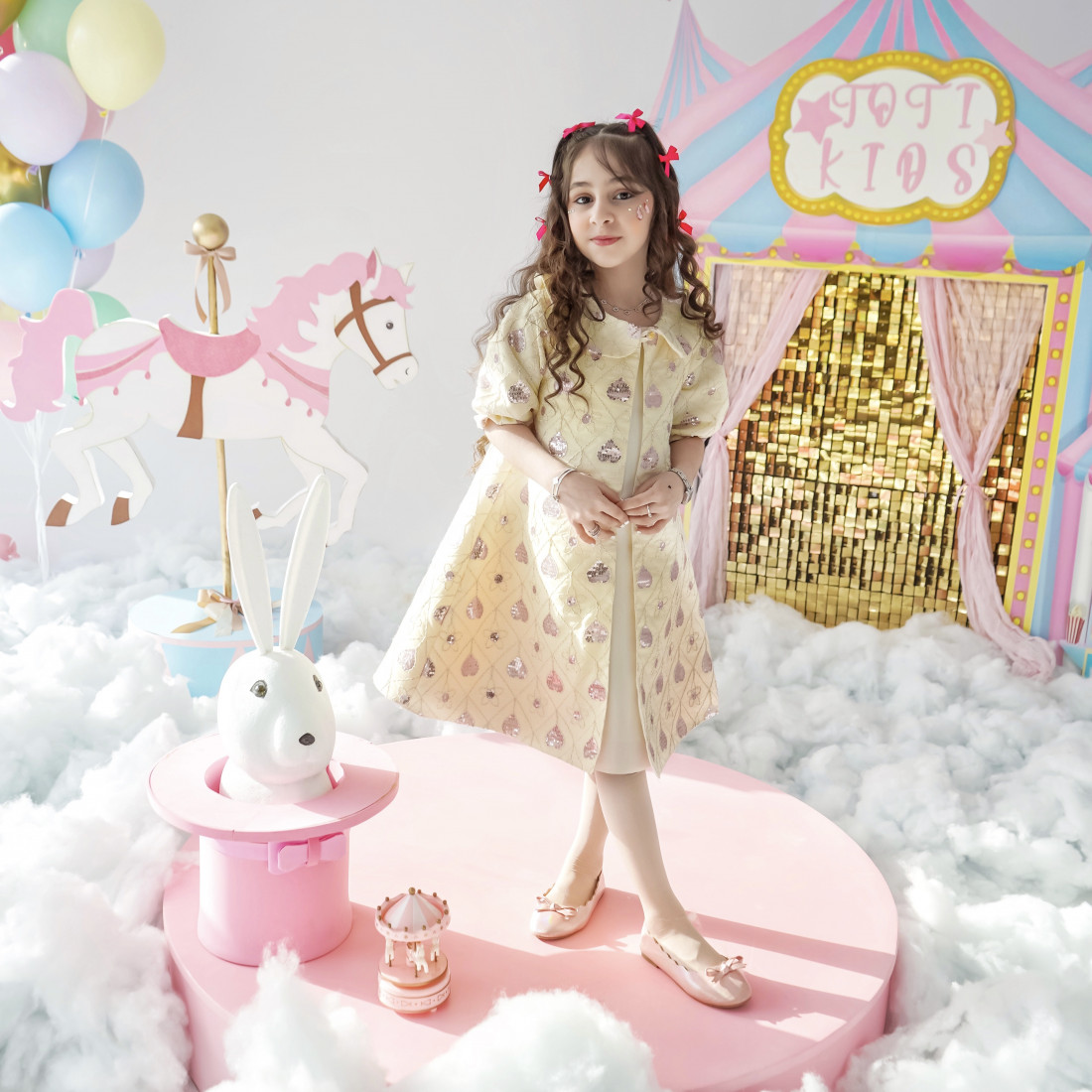 فستان بناتي بنقشة قلوب | إطلالة الأناقة المتكاملة - 1040