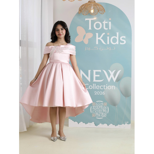 فستان بناتي وردي أوف شولدر | فستان هاي لو للمناسبات - M3750