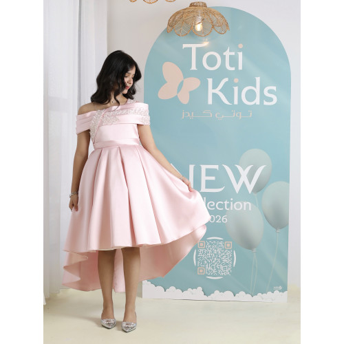 فستان بناتي وردي أوف شولدر | فستان هاي لو للمناسبات - M3750