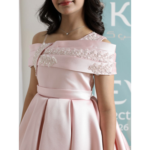 فستان بناتي وردي أوف شولدر | فستان هاي لو للمناسبات - M3750