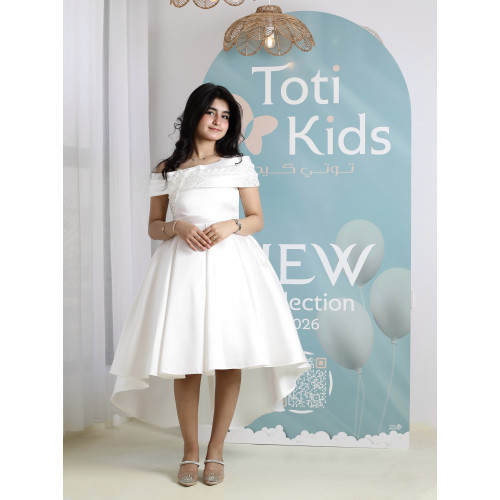 فستان بناتي أبيض أوف شولدر | فستان هاي لو للأفراح - M3750 فستان بناتي أبيض أوف شولدر | فستان هاي لو للأفراح - M3750