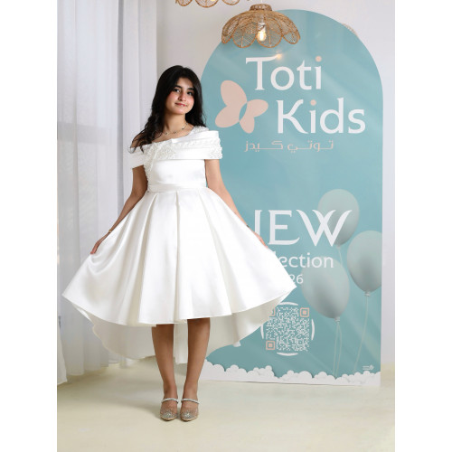 فستان بناتي أبيض أوف شولدر | فستان هاي لو للأفراح - M3750 فستان بناتي أبيض أوف شولدر | فستان هاي لو للأفراح - M3750
