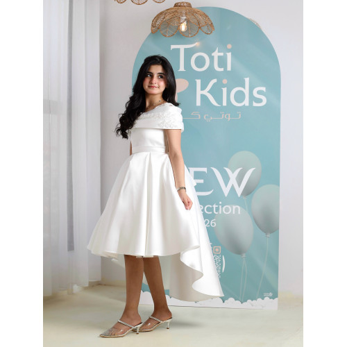 فستان بناتي أبيض أوف شولدر | فستان هاي لو للأفراح - M3750 فستان بناتي أبيض أوف شولدر | فستان هاي لو للأفراح - M3750